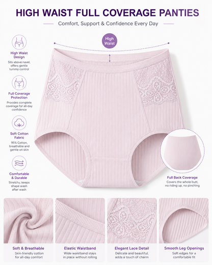 High Waisted Cotton Ribbed Breathable Underwear