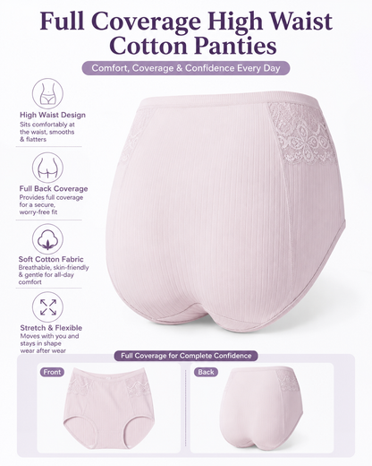 High Waisted Cotton Ribbed Breathable Underwear