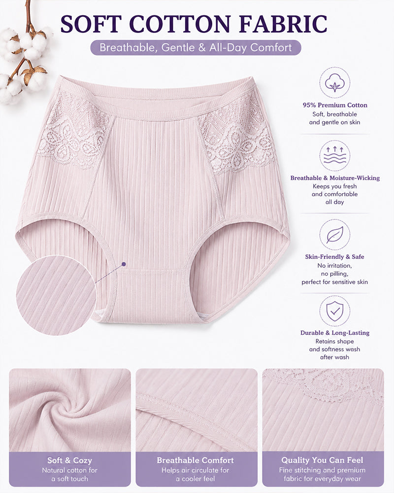 High Waisted Cotton Ribbed Breathable Underwear