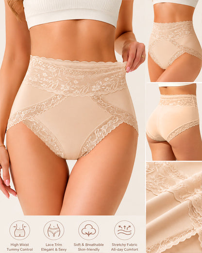 High Waisted Sheer Lace-trim Briefs
