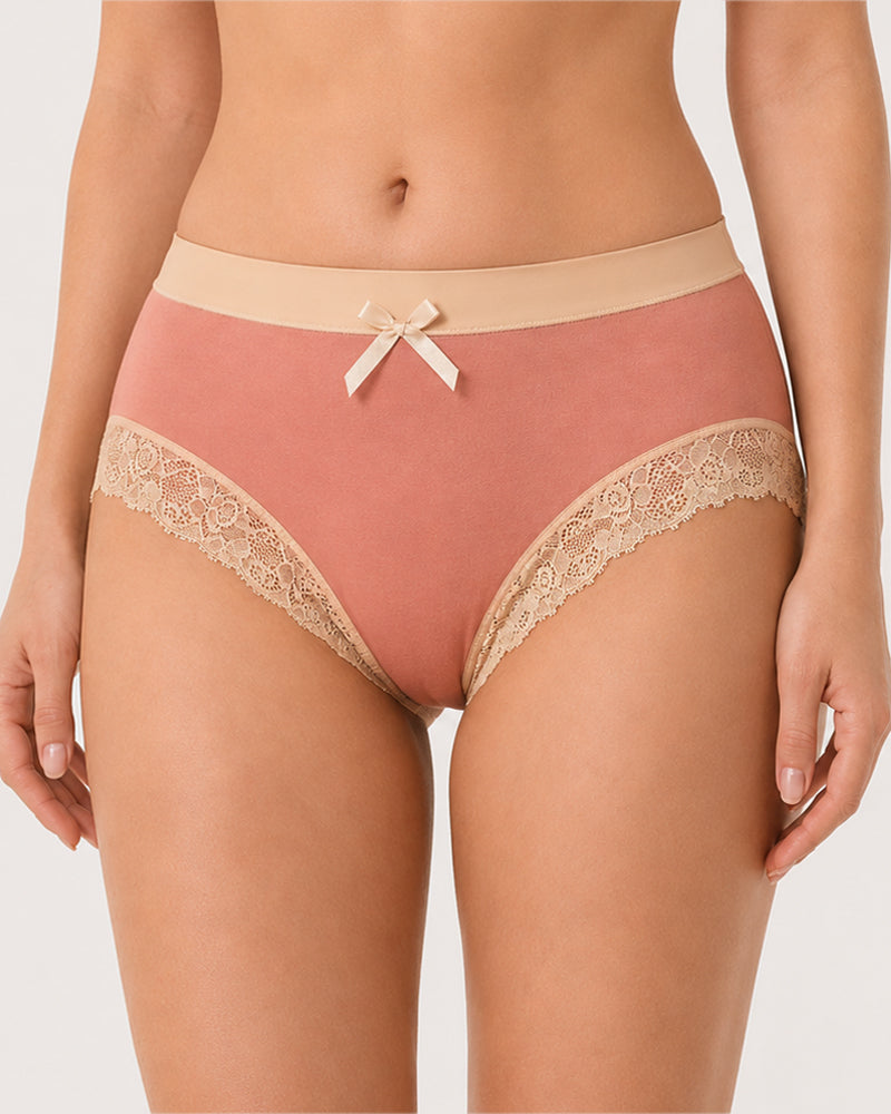 Gentle Cotton Lace-Trim Colorblock Panties