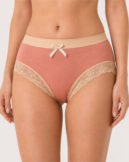 Gentle Cotton Lace-Trim Colorblock Panties