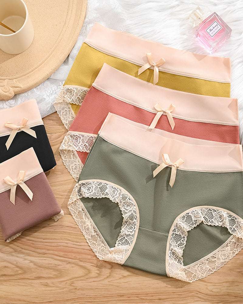 Gentle Cotton Lace-Trim Colorblock Panties