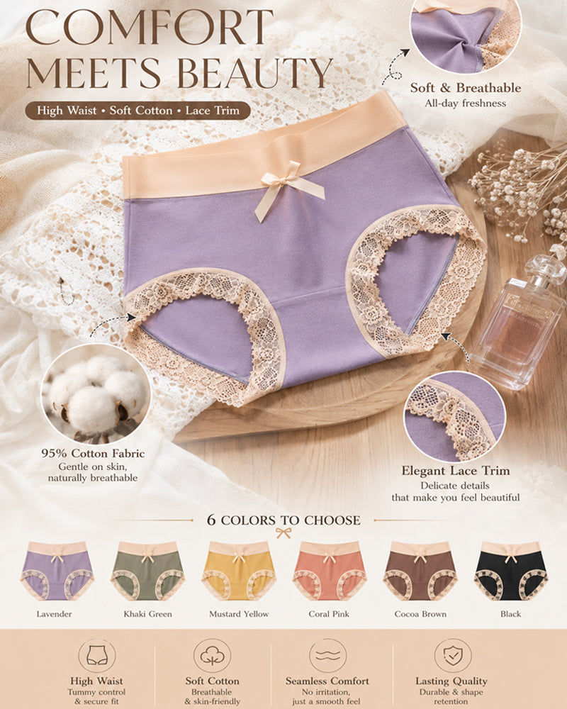 Gentle Cotton Lace-Trim Colorblock Panties
