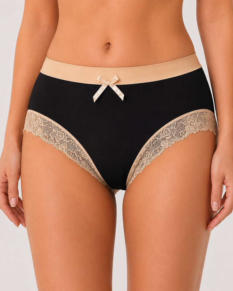Gentle Cotton Lace-Trim Colorblock Panties