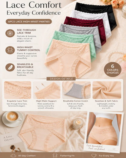 High Waisted Sheer Lace-trim Briefs