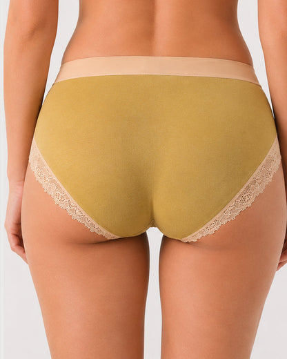 Gentle Cotton Lace-Trim Colorblock Panties