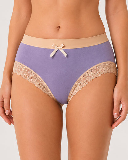Gentle Cotton Lace-Trim Colorblock Panties