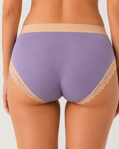 Gentle Cotton Lace-Trim Colorblock Panties