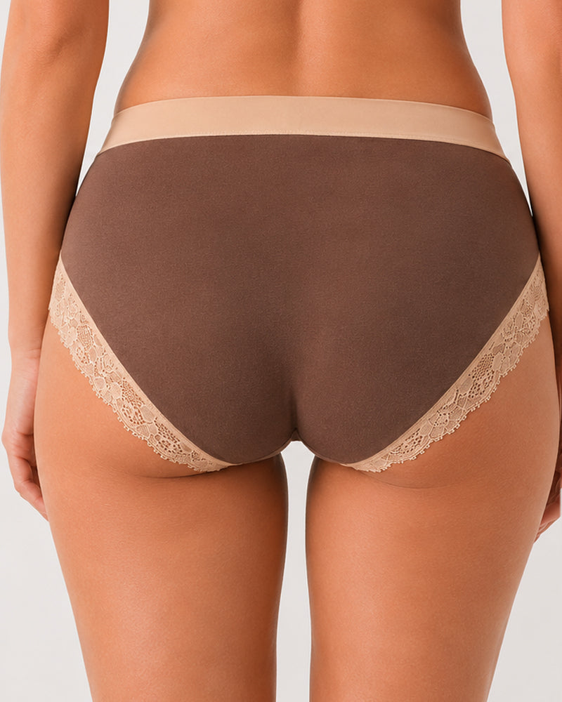 Gentle Cotton Lace-Trim Colorblock Panties