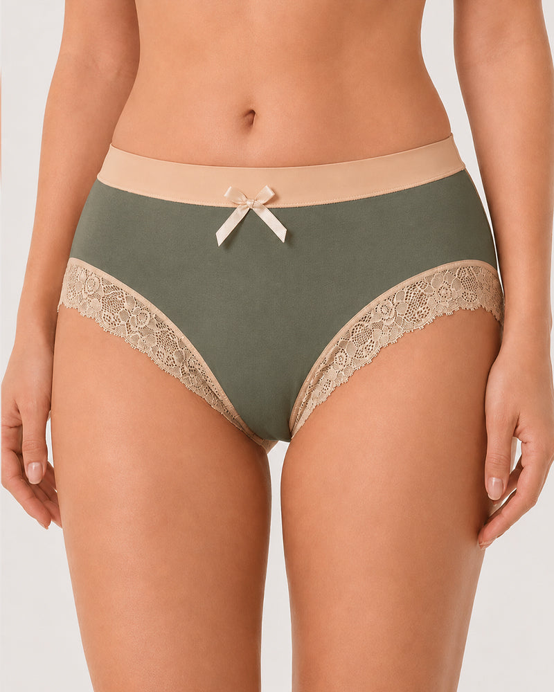 Gentle Cotton Lace-Trim Colorblock Panties