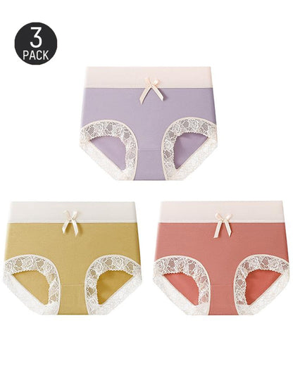 Gentle Cotton Lace-Trim Colorblock Panties