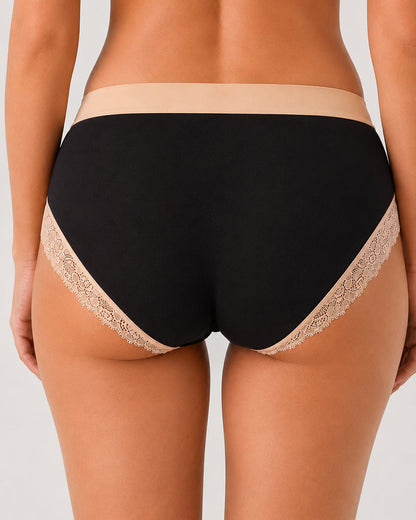 Gentle Cotton Lace-Trim Colorblock Panties