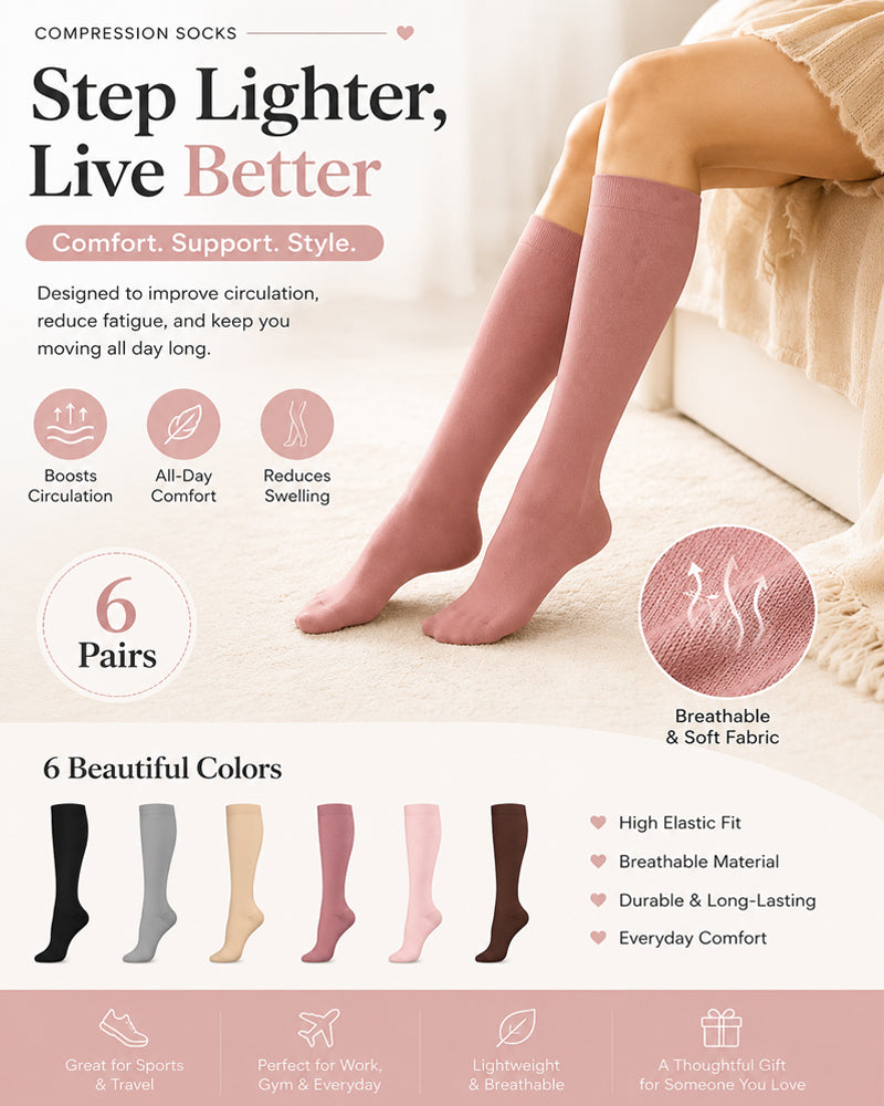 6-Pair High Elastic Breathable Compression Socks