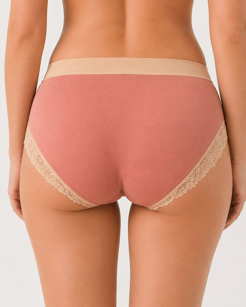 Gentle Cotton Lace-Trim Colorblock Panties