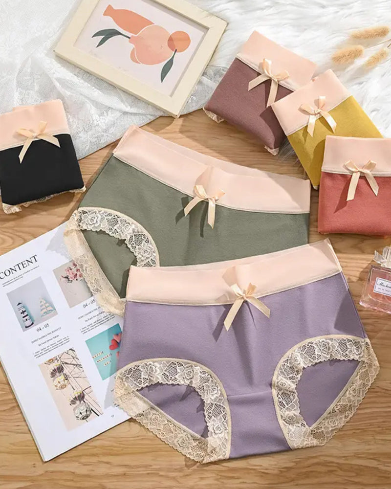 Gentle Cotton Lace-Trim Colorblock Panties