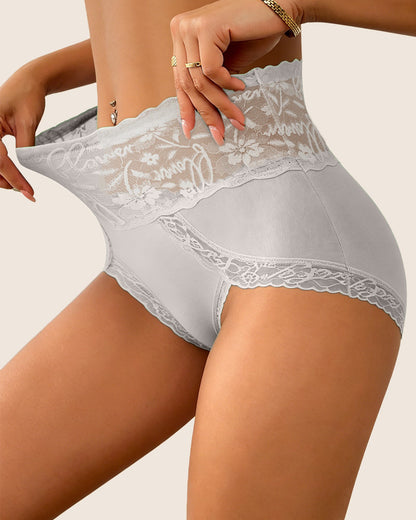 High Waisted Sheer Lace-trim Briefs